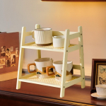 Bambusest Kahekihiline Riiul Laua Hoiuriiul Tassihoidja Kodukaunistus Praktiline V&uuml;rtside jaoks S valge