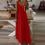 Naiste suvine vabamoeline V-kaela &uuml;hev&auml;rviline Swing, pikkade varrukateta kleit vabaajakleidid S