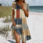 L&uuml;hikeste varrukatega boheemlaslik kleit naistele, vabaaja ja lahtise l&otilde;ikega suvine suviline lilleline kleit taskutega M