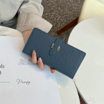 2025 Ehtsast Nahast Naiste Rahakotid Lehma Naha Esimene Kiht Pikk Rahakott H-lukuga K&auml;sikotid Daamidele Kahepoolne Rahakott Ilma Logota tumesinine v&auml;rv