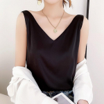 Suvine naiste siidist camisole vest &otilde;huke V-kaelusega l&uuml;hike temperament sisemine pluus top M