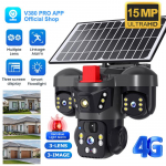 V380 PRO P&auml;ikesepatareiga Kaamera V&auml;litingimustesse Veekindel Kolmeobjektiiviga Kaamera HD 15MP 4G CCTV IP66 Veekindel Kahesuunaline Intercom &Ouml;&ouml;n&auml;gemine Automaatne J&auml;lgimine Turvakaamera camera