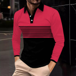 Meeste golfis&auml;rk vabaaja sportlik, V-kaelusega soonikkrae, pikkade varrukatega, moodne vabaaja &uuml;hev&auml;rviline tavaline kevad-suviline tavaline sobivus S