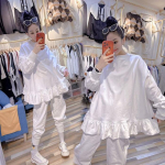 Suuruses naiste volangidega vabaaja k&otilde;ik-&uuml;hes kottis pikkade varrukatega pluus 2XL valge