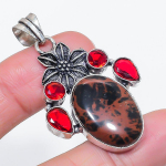 Natural Mahogany Obsidian, Garnet 925 Sterling Silver Jewelry Pendant 2.01 j8d60