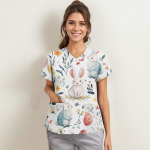 Naiste moodsad V-kaelusega l&uuml;hikeste varrukatega t&ouml;&ouml;r&otilde;ivad, taskutega, tr&uuml;kitud topid L