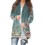 Naiste moe vabaaja vintage lilledega tr&uuml;kitud keskmise pikkusega kardiganjakk L