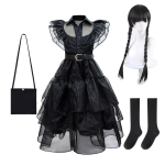 Film Kolmap&auml;evased Cosplay-kleidid Kolmap&auml;evased Addamsi Cosplay-kost&uuml;&uuml;mid Gooti tuul Lapsed Laste kleit Halloweeni peokost&uuml;&uuml;mid 140 black