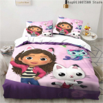 Gabby nukumaja voodipesukomplekt Kawaii voodipesukomplekt &Uuml;heinimese Kaheinimese suurus Kodu dekoratsioon T&uuml;drukutele Lastele Joonisfilm Armas Kass Tekikotikomplekt EU Single135x200cm