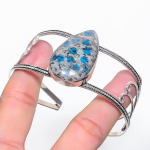 Natural K2 Blue Azurite Gemstone 925 Sterling Silver Cuff Bangle Adjustable s5v18