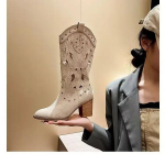 Mood 2025 Uued Naiste Suvised Retro &Uuml;mar Nina Paksude Kontsadega Vegan Suede L&auml;&auml;ne Saapad &Otilde;&otilde;nesdisaini ja Neetidega Cowboy Saapad Jalan&otilde;ud 35 khaki