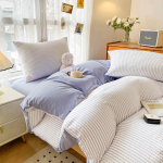Minimalistlik pestud puuvillast voodipesukomplekt: Kolmeosaline &uuml;li&otilde;pilaselamu vooditele, sisaldab lina, tekikotti ja nelja padjap&uuml;&uuml;ri 1.5m Fitted 4-piece (Duvet 200x230)