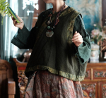 Johnature Naiste Vintage Vestid Patchwork V&auml;rvilised Mantlid S&uuml;gis N&ouml;&ouml;p O-kael Varrukateta L&otilde;tvad Vestid Mantlid One Size roheline