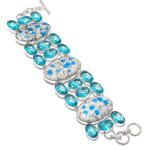 Natural K2 Blue Azurite, Topaz Gemstone 925 Sterling Silver Bracelet 7-8 l6c00