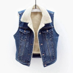 S&uuml;gis ja Talv Lambavill Pluss Samet Paksenenud Plaaster Denim Vest Naiste Lahtine Vest Vestjakk 3XL blue