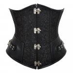 Kunstnahast underbust korsett V&ouml;&ouml;koht kontrolliv gooti korsetid V&ouml;&ouml;kohta kitsendav bustier Steampunk tikandiga L&uuml;hike v&ouml;&ouml;koht treener 6XL must