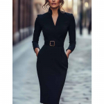 Kevad S&uuml;gis P&uuml;stkrae Elegantne Mood V&ouml;&ouml; Kehakuju Esiletoov &Otilde;htukleit Naised Pikkade Varrukatega V&ouml;&ouml;kohalt Liibuv R&uuml;&uuml; Vestidos M must