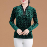 &Otilde;huke pikkade varrukatega naiste T-s&auml;rk, &otilde;huke pealmine osa, &uuml;hendatud n&ouml;&ouml;pidega ja baasi poole suunatud moega 7XL roheline