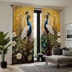 2 t&uuml;kki HD metsa rohelist valget paabulinnu lillega rikkalikult dekoratiivset kardinat Kollane digitaalselt tr&uuml;kitud kardin kodu kaunistamise stiil de W52H63inchW132H160cm