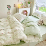 Uus Lihtsus V&auml;rske Stiil 100% Puuvillane Neljaosaline Komplekt Puuvillane Tekikate Lina ja Padjap&uuml;&uuml;rid Kodu Kaunistused Voodipesu Komplektid 1.2m-150x200cm 3pcs