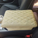 Memory cotton Car Armrest Box Cover For Tesla Model 3/Y - Artificial Leather Auto Armrest Cover Trim Center Console beež