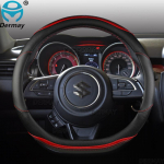 for Suzuki Swift 2017 2018  DERMAY Car Steering Wheel Cover Microfiber Leather + Carbon Fiber Auto D shape Black