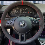 Auto roolikatet pehme seemisnahast BMW E39 E46 325i E53 X5 jaoks Auto siseaksessuaarid DIY Auto roolikatete kate Wrap blue thread