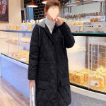 Talvine kapuutsiga jope pikkade varrukatega tepitud superparka keskmise pikkusega puuvillane jope Korea moejoped soe lumekost&uuml;&uuml;m XS must
