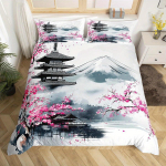 2/3 tk Jaapani Fuji m&auml;e voodipesukomplekt Roosa kirsipuu Chureito pagoodi voodipesu tekikott komplekt Eksootiline sakura lill EU Single(135*200cm)3pcs