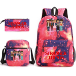 Stranger things Multikaga tr&uuml;kitud l&otilde;uendist seljakott kolmeosaline komplekt KTB 31*13*44cm pink