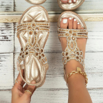Rhinestones sandaalid naistele elastse pahkluu rihmaga Bohemian rannajalatsid Mood Crystal lillelised vabaaja kingad avatud ninaga 38 must