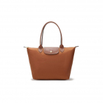 Longchamp Le Pliage 28 Klassikaline pikkade k&auml;epidemetega L&otilde;uendist ja nahast &auml;&auml;rtega kandekott Naiste kandekotid Brandy 2605089504 Basic Set (Bag)
