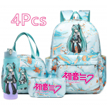 4 tk/komplekt Multikakujuline Hatsune Miku Tr&uuml;kitud Seljakott K&auml;ekott Pinal koos 750 ml Vee Pudeliga Teismelisele Poisile T&uuml;drukule Suure Mahutavusega Veekindel Koolikott
