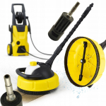 Rosfix HydroBrush T-Racer &ndash; P&ouml;&ouml;rlev harja dosaatoriga | Komplekt QC adapteriga | Kivi-, terrassi-, fassaadi jaoks | &Uuml;hildub Karcher K1&ndash;K7-ga