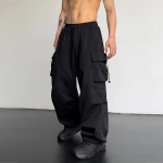 Trendikas Y2K Baggy Cargo P&uuml;ksid Meeste Taskup&uuml;ksid Avarad vabaaja Treenip&uuml;ksid V&auml;lisjooksup&uuml;ksid Dressip&uuml;ksid T&auml;navar&otilde;ivad Traksi&uuml;likonnad Korea stiilis 2XL must