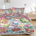 3 tk Shopkins Kodukaunistus Voodipesukomplekt - Universaalne Kolmeosaline Komplekt Magamistuppa, K&uuml;lalistetuppa, Elutuppa, Hotelli, Puhkusekingitus F&auml;nnidele, Reisimiseks, 135x200cm