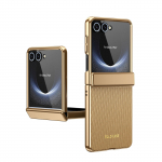 Samsung Galaxy Z Flip7 6 5 4 3 telefoni&uuml;mbrise jaoks, karastatud klaasist kile, galvaanilise kattega raam ja tavaline nahast disain Galaxy Z Flip6