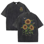 Vintage P&auml;evalille Graafikuga T-s&auml;rk Pesitud &Uuml;le suurusega Unisex L&uuml;hikeste varrukatega Vabaaja Esteetiline Lilleline Streetwear T-s&auml;rk Topid Naistele Meestele M black