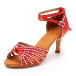 Naiste Rhinestone Satiinist Ladina Tantsukingad 7,5CM Kontsak&otilde;rgus Must Punane Salsa Kingad Ballisaali Tantsukingad T&uuml;drukutele Naistele 34