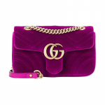 Gucci GG Marmont Marmont Kuldse Sildiga Logoga Tepitud Kett Sametist Crossbody &Otilde;lakott Naiste Tume Lilla kuld