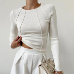Uus Slim Fit Top Naiste P&otilde;his&auml;rk &Uuml;hev&auml;rviline L&otilde;hikuga Rinnus Pikkade Varrukatega Pullover L&uuml;hike &Uuml;mara Kaelusega T-s&auml;rk Daamidele XS