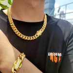 Meeste Kett Kuldne Raske 12MM 18k Kullatud Kett Miami Kuuba L&uuml;liga Roostevabast Terasest Ehted 12mm*22inch brown