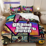 Grand Theft Auto V kogemus Kolmeosaline komplekt (1 * tekikott + 2 * padjap&uuml;&uuml;ri, ilma s&uuml;damikuta) 2D Lame Pehme ja mugav Voodipesukomplekt 140x200cm