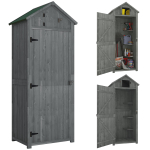 Puidust aiamajake, v&auml;ike funktsionaalne v&auml;lismajake lukustatavate topeltustega, riiulite ja katuseava, hall 77 x 54.2 x 179 cm