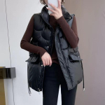 Sulevest naiste l&uuml;hike talvine uus camisole valge pardi sule v&auml;lisriided seisva kraega Korea versioon moodne avaralt liibuv soe jope XXL black