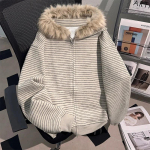 Pungi Jakk Y2k 2000ndate Vintage Kunstkarusnahast Kraega Kapuutsiga T&otilde;mblukuga Naiste Dressipluusid Gooti Triibuline Kuum T&uuml;druk Jakk Talvejoped Hip Hop 2XL gray