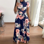 Suvine pikk kleit Lilletr&uuml;kiga Elegantne kleit Tuunika Maxi Kleit Naiste &Otilde;htukleit P&auml;ikesekleit XXXL sinine