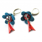 Les Tr&eacute;sors De Lily [N8845] - Dormeuses artisanales cuir 'New Life' bleu rouge (fait main) sinine