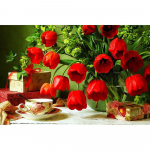 Ristpistete komplekt DIY Teemanttikandid Punased tulbid T&auml;is&uuml;mmargused teemantmaaling Mosaiik Kodukaunistus 20X30CM