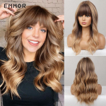 Pruun, blond laineline parukas ja tukk naistele Cosplay Water Wavy Fake Hair Mood kuumakindlad s&uuml;nteetilised parukad